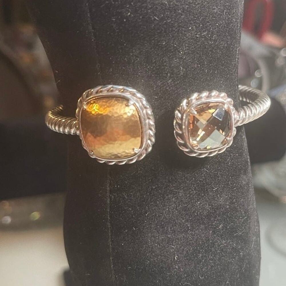Hinged bangle bracelet citrine and gold accents